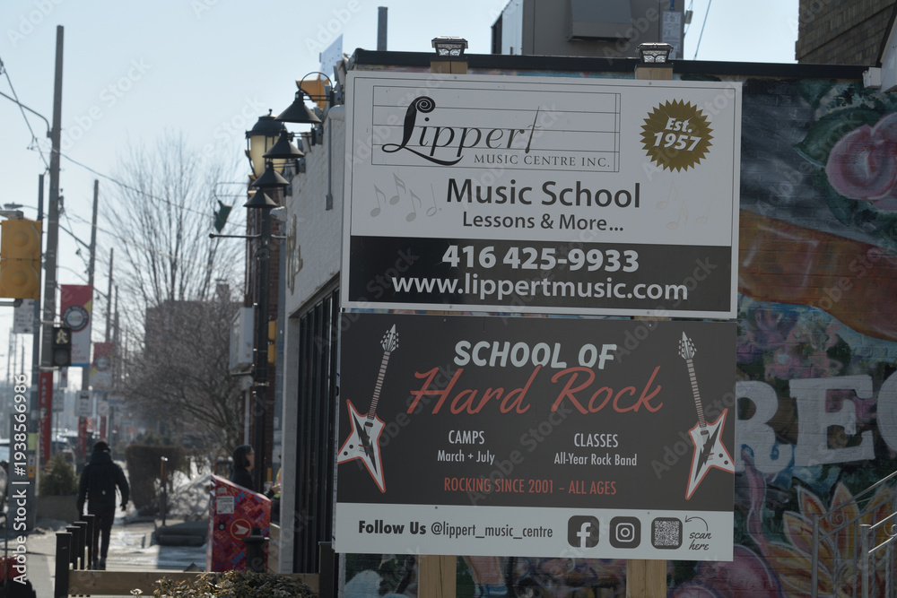 Obraz premium signs outside Lippert Music Centre, a music school, located at 970 Pape Av, East York, Toronto