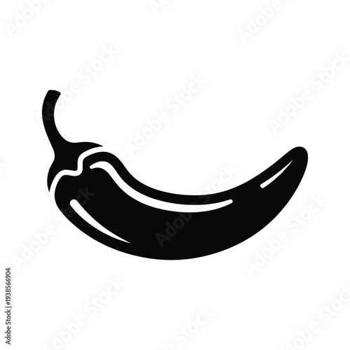 Minimalist Black and White Chili Pepper Icon Silhouette - Stylized Spicy Food Graphic