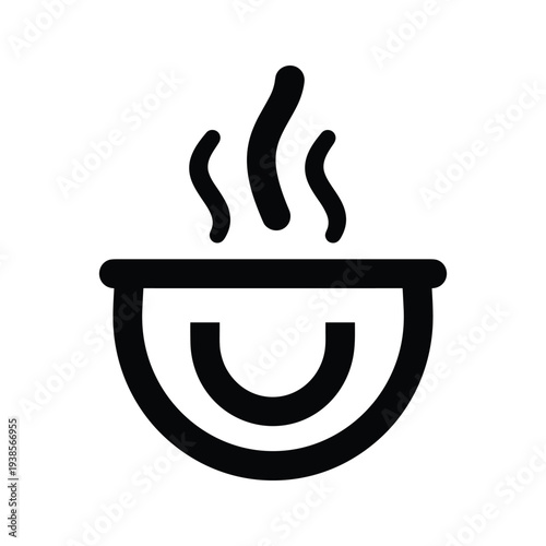 Minimalist Smiling Bowl Vector Icon with Steam, Happy Food and Satisfaction Concept Graphic