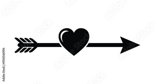 A striking black graphic depicts a heart pierced by an arrow symbolizing love and connection a bold silhouette high quality