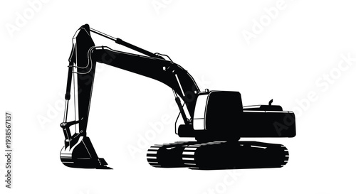 A stark black silhouette of a heavy duty excavator machine showcases construction power and industrial design silhouette high quality professional