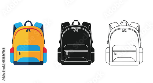Colorful vector illustration of backpack designs for school or travel on white background