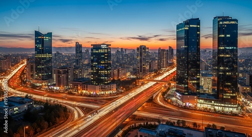 Wallpaper Mural Cityscape Night Traffic - Skyscrapers and Highway Torontodigital.ca