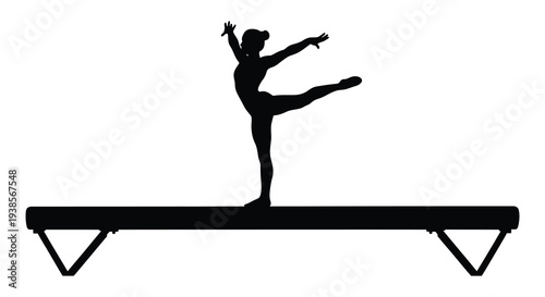 A dynamic image of a female gymnast performing a challenging pose on a balance beam presented as a silhouette