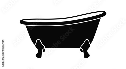 A stark black silhouette depicts a classic clawfoot bathtub showcasing simple lines and form silhouette high quality professional detailed