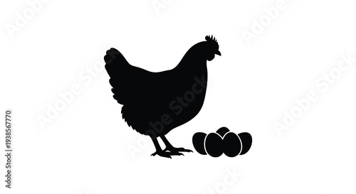 A striking black silhouette depicts a hen standing near three pumpkins creating an autumnal scene silhouette high quality professional