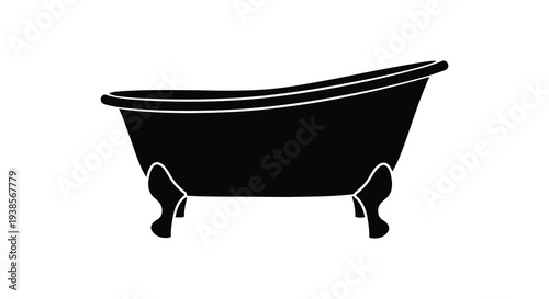 A stark black silhouette of a classic clawfoot bathtub against a plain white background silhouette high quality professional detailed