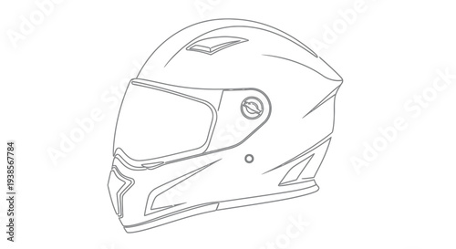 Line drawing of a full face motorcycle helmet depicted in a simple minimalist style