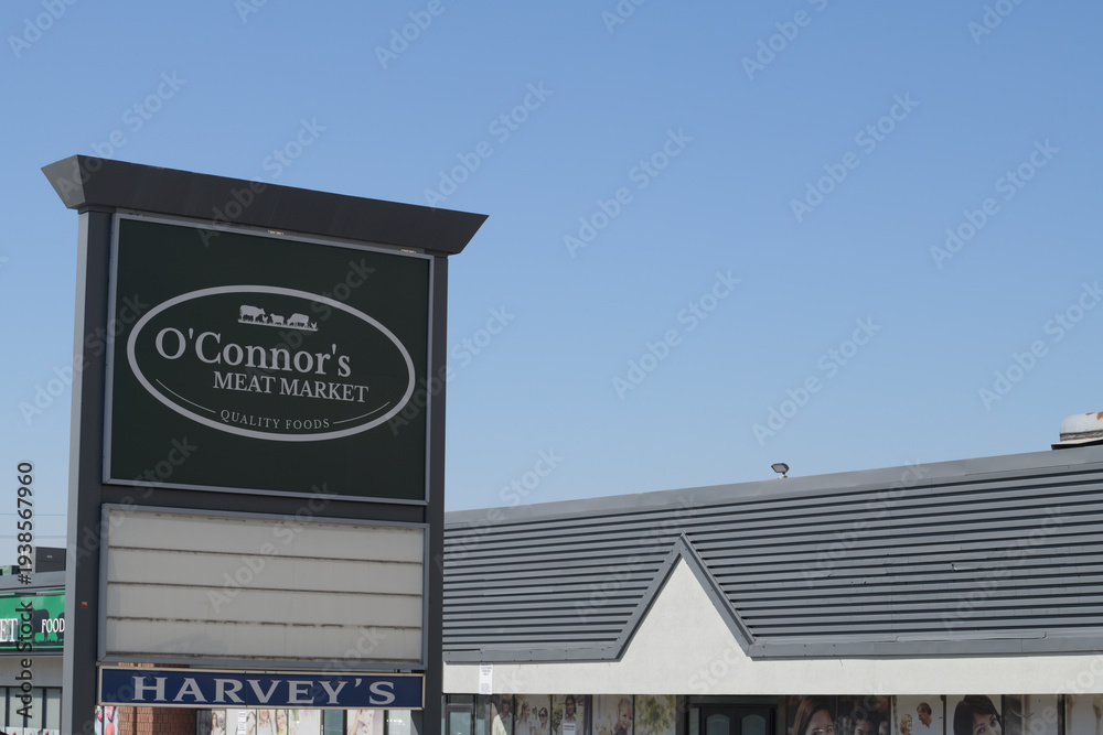 Fototapeta premium sign outside O'Connor's Meat Market, a butcher shop, located at 1100 O'Connor Dr, East York, Toronto