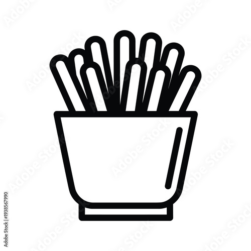 Minimalist French Fries Line Art Icon - Fast Food Vector Illustration on White Background