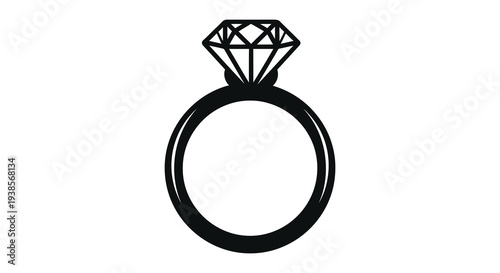A striking black and white image depicts a sparkling diamond engagement ring on a plain background silhouette high quality