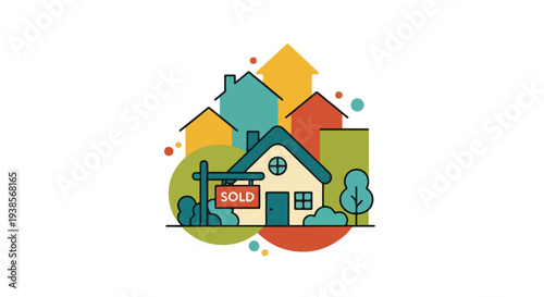 Real estate illustration homes with sold sign vector graphic