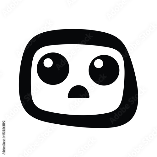 Minimalist Black and White Shocked Cartoon Face Illustration, Surprised Expression Icon