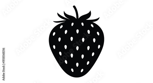 A striking black silhouette of a ripe strawberry with visible seeds showcasing a simple bold design silhouette high quality