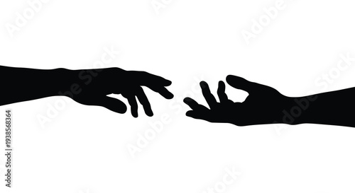 Two hands reaching for each other almost touching depicted in a stark black and white silhouette high quality professional