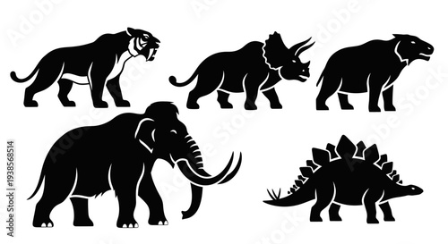 Prehistoric Animals Silhouettes - Dinosaurs and Extinct Mammals Collection