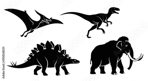 Prehistoric Animals Silhouettes: Dinosaur and Mammoth Collection