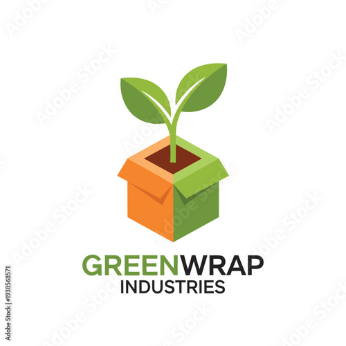 Plant growing from box logo for eco-friendly packaging and sustainable shipping GreenWrap Industries