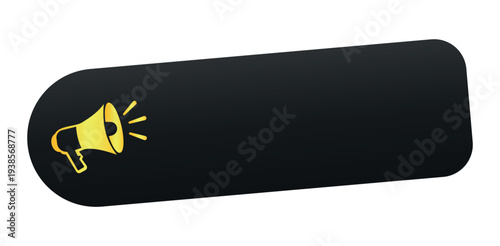 Yellow megaphone icon on black rounded bar for digital marketing announcements news alerts and website notification bars
