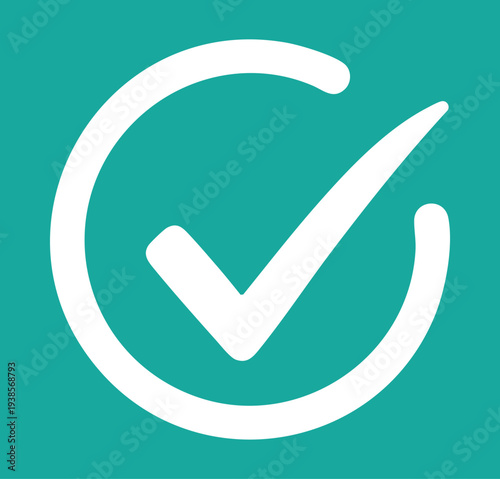 White checkmark on teal background tick