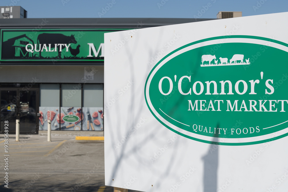 Fototapeta premium sign outside O'Connor's Meat Market, a butcher shop, located at 1100 O'Connor Dr, East York, Toronto
