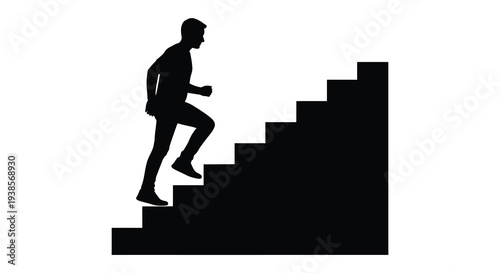 A stark black silhouette of a man ascending a set of stairs conveying ambition and progress silhouette high quality