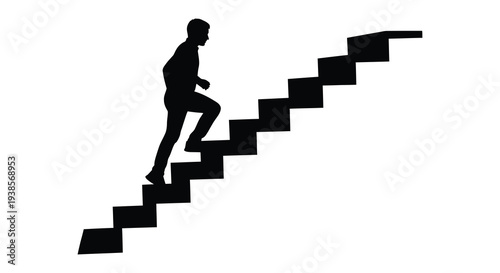 A solitary figure ascends a staircase embodying ambition and progress in a stark dramatic silhouette high quality professional detailed