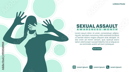 Sexual Assault Awareness Month Banner with Female Silhouette and Restricting Hands Concept