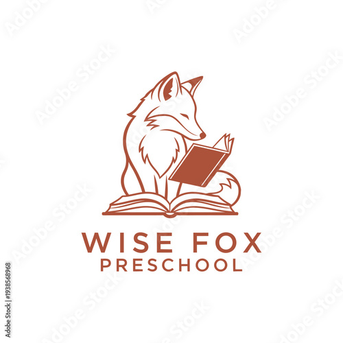 Fox reading book logo for early childhood education or kindergarten Wise Fox Preschool