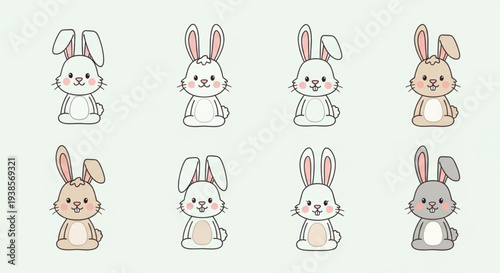 Collection of Adorable Cartoon Bunnies in Various Poses.