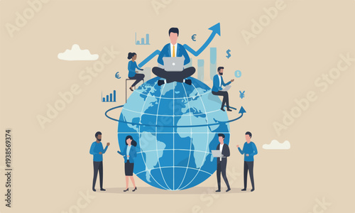 Global stock, teams together or earning growth, stock trading concept, smart businessman investor trading on laptop on the globe with financial graph.