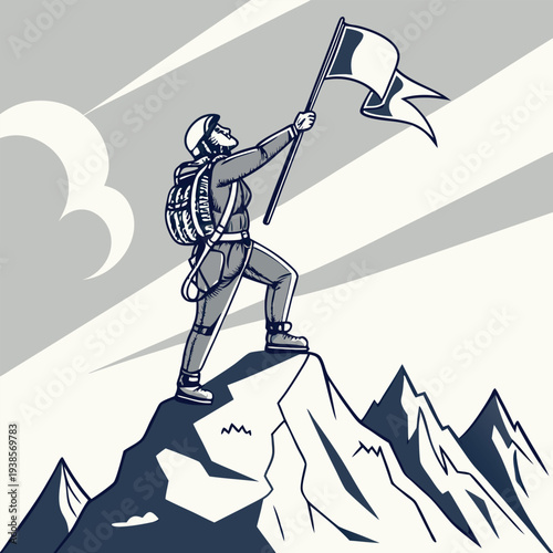 Businessman on top of the mountain