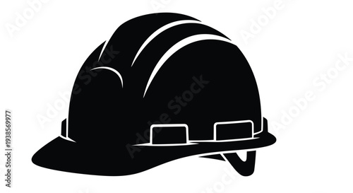 A black silhouette of a construction hard hat against a plain white background