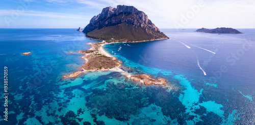 Bild auf Leinwand Sardinia Tavolara island dragon's back drone panorama 10K