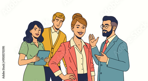 Group of professionals in discussion vector illustration