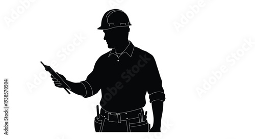 Silhouette of a construction worker giving instructions with a pointing gesture