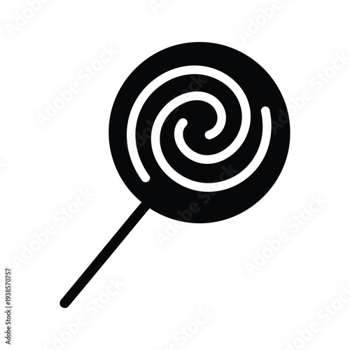 Minimalist Swirl Lollipop Icon - Black and White Spiral Candy Graphic Vector Illustration