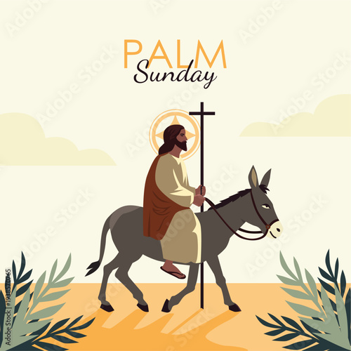 palm sunday jesus riding donkey illustration