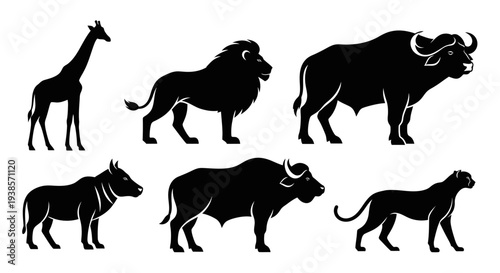 African Safari Animals Silhouettes Set - Wildlife Vector Collection
