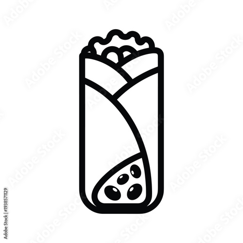 Burrito Line Art Illustration - Minimalist Mexican Food Wrap Icon for Menu Design