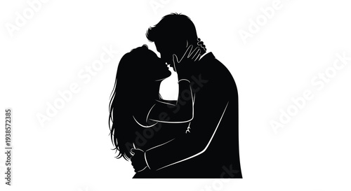 A tender moment between a couple is captured in a striking dark silhouette evoking romance and intimacy high quality