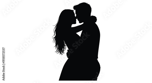 A tender moment captured in black showing a couple embracing closely in a romantic pose silhouette high quality professional