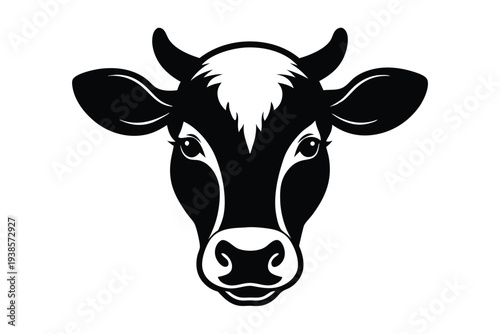 cow head silhouette line art vector illustration with a white background