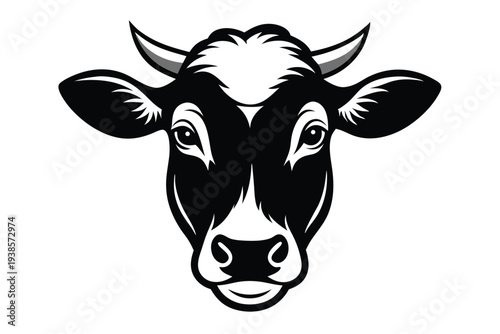 cow head silhouette line art vector illustration with a white background