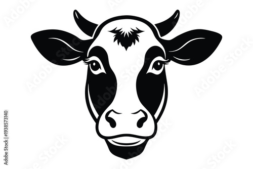 cow head silhouette line art vector illustration with a white background