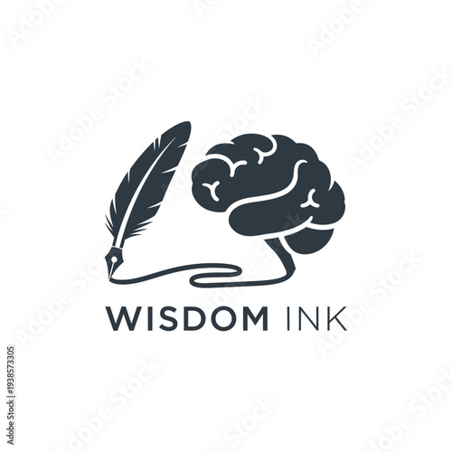 Brain and fountain pen quill logo for creative writing publishing or education company Wisdom Ink