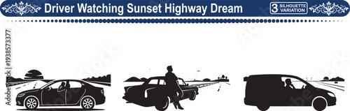 Driver Watching Sunset on Highway, Concept of Travel Dream, Freedom and Road Trip Adventure