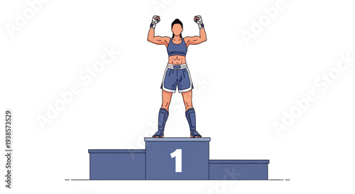 Powerful Female Athlete Victorious on Winner s Podium Celebrating Championship Win
