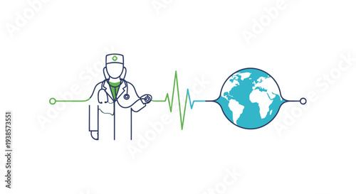 Global Healthcare Connection Line Art Illustration.