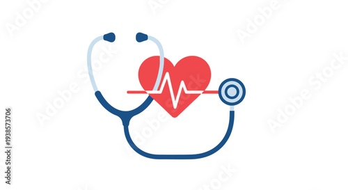 Medical symbol with stethoscope and heartbeat heart.